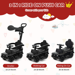 3-In-1 Ride on Push Car Mercedes Benz G350 Stroller Sliding Car with Canopy-Black view 6