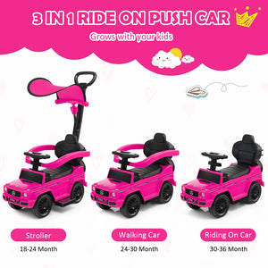 3-In-1 Ride on Push Car Mercedes Benz G350 Stroller Sliding Car with Canopy-Pink view 5