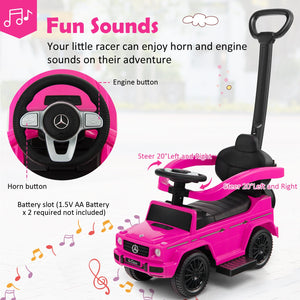 3-In-1 Ride on Push Car Mercedes Benz G350 Stroller Sliding Car with Canopy-Pink view 6