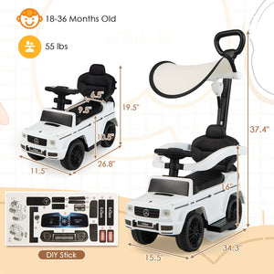 3-In-1 Ride on Push Car Mercedes Benz G350 Stroller Sliding Car with Canopy-White view 5