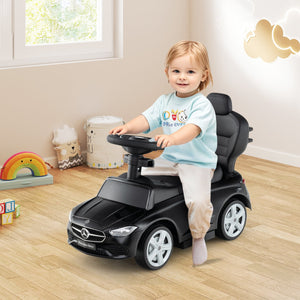 3-in-1 Ride on Push Car Mercedes-Benz Licensed Sliding Car with Canopy-Black view 3