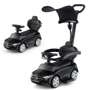 3-in-1 Ride on Push Car Mercedes-Benz Licensed Sliding Car with Canopy-Black view 4
