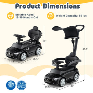 3-in-1 Ride on Push Car Mercedes-Benz Licensed Sliding Car with Canopy-Black view 5