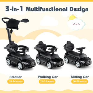 3-in-1 Ride on Push Car Mercedes-Benz Licensed Sliding Car with Canopy-Black view 6