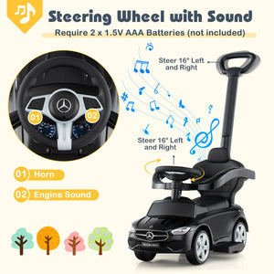 3-in-1 Ride on Push Car Mercedes-Benz Licensed Sliding Car with Canopy-Black view 8