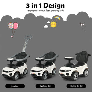 3 In 1 Ride on Push Car Toddler Stroller Sliding Car with Music-White view 9
