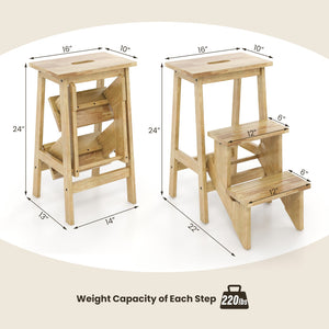 3-in-1 Rubber Wood Step Stool with Convenient Handle-Natural view 5