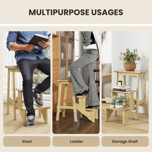 3-in-1 Rubber Wood Step Stool with Convenient Handle-Natural view 7