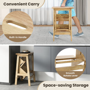 3-in-1 Rubber Wood Step Stool with Convenient Handle-Natural view 8