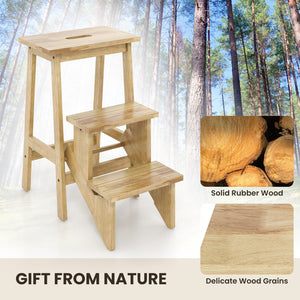 3-in-1 Rubber Wood Step Stool with Convenient Handle-Natural view 9