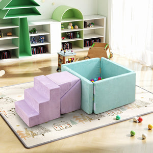 3-in-1 Suede Fabric Soft Play Set Foam Climbing Blocks for Toddlers-Purple view 2
