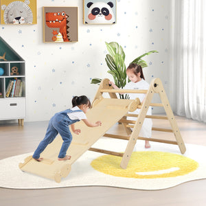 3-in-1 Climbing Set Foldable and Adjustable Kids Triangle Set-Natural view 3