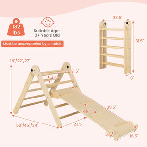3-in-1 Climbing Set Foldable and Adjustable Kids Triangle Set-Natural view 4