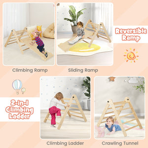 3-in-1 Climbing Set Foldable and Adjustable Kids Triangle Set-Natural view 5