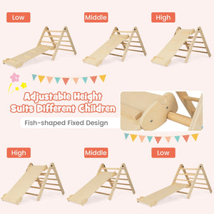 3-in-1 Climbing Set Foldable and Adjustable Kids Triangle Set-Natural view 6