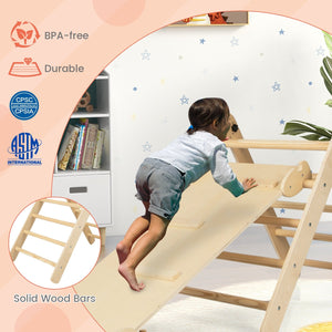 3-in-1 Climbing Set Foldable and Adjustable Kids Triangle Set-Natural view 8