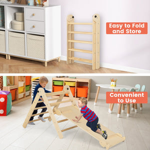 3-in-1 Climbing Set Foldable and Adjustable Kids Triangle Set-Natural view 9
