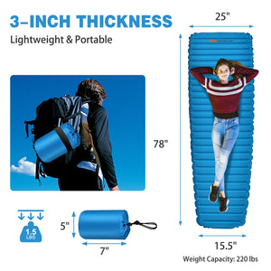 3 Inch Thick Inflatable Waterproof Camping Sleeping Pad-Blue view 5