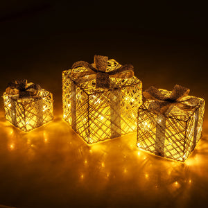 3 Pack Christmas Lighted Gift Box with 50 LED Lights and Detachable Bows view 2