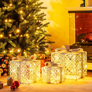 3 Pack Christmas Lighted Gift Box with 50 LED Lights and Detachable Bows view 5
