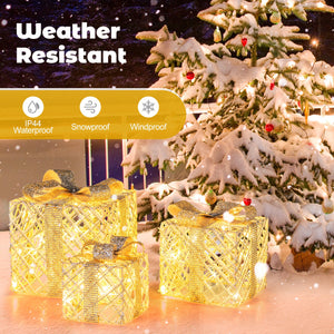 3 Pack Christmas Lighted Gift Box with 50 LED Lights and Detachable Bows view 6