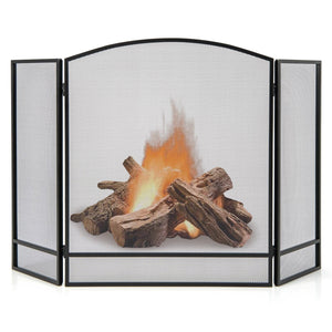 3-Panel Foldable Fireplace Screen with Wrought Metal Mesh-Black view 4