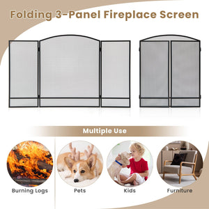 3-Panel Foldable Fireplace Screen with Wrought Metal Mesh-Black view 8