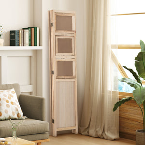 3 Panel Folding Privacy Screen with 9 Swivel Paulownia Wood Photo Frames-Natural view 7