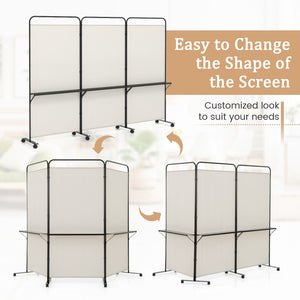 3-Panel Folding Room Divider with 3 Metal Shelves and Lockable Wheels-White view 8