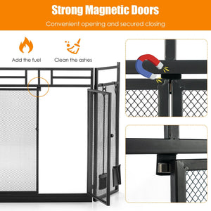 3-Panel Folding Wrought Iron Fireplace Screen with 4 Pieces Tools Set-Black view 6