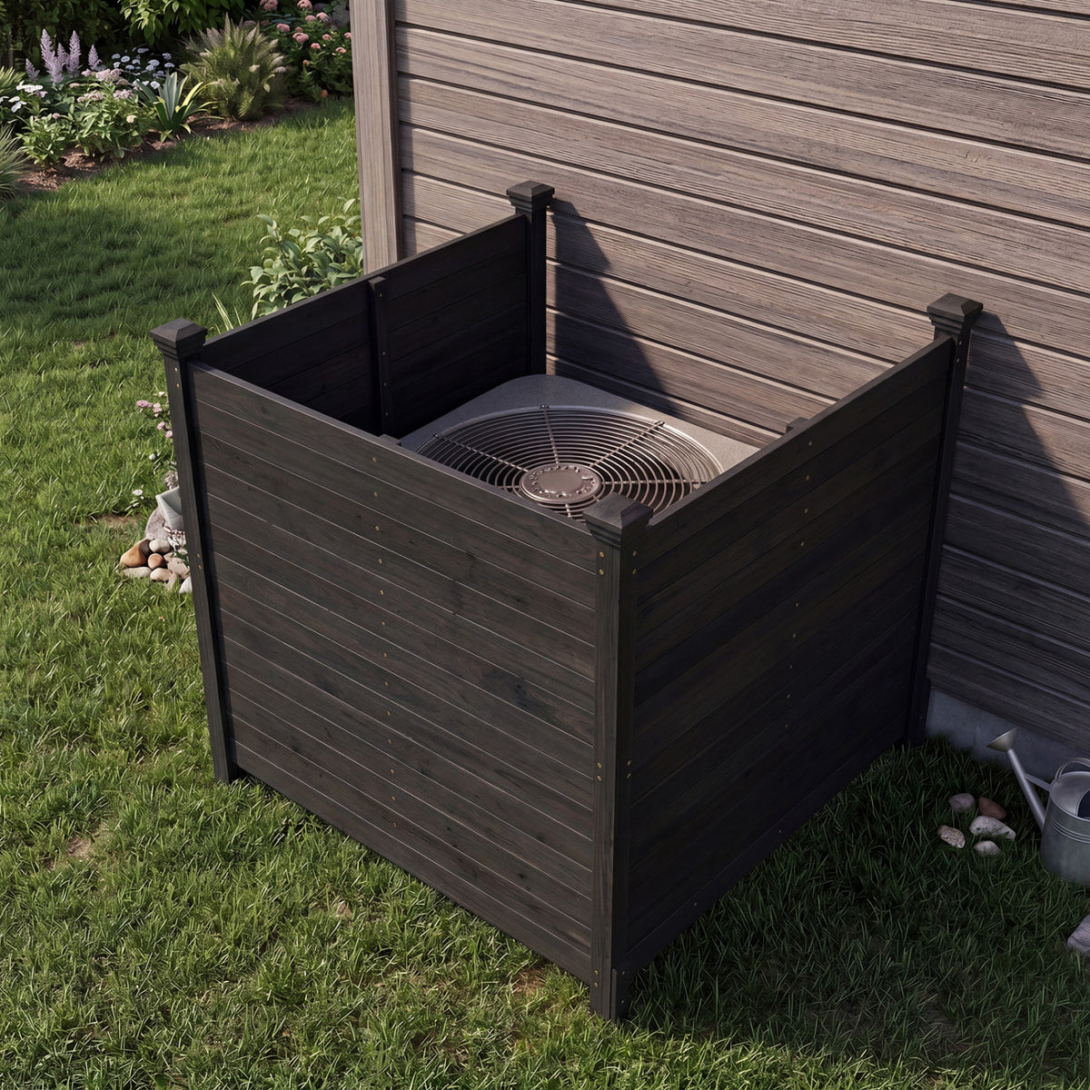 3-Panel Outdoor Privacy Air Conditioner Fence for Outside-Black view 2