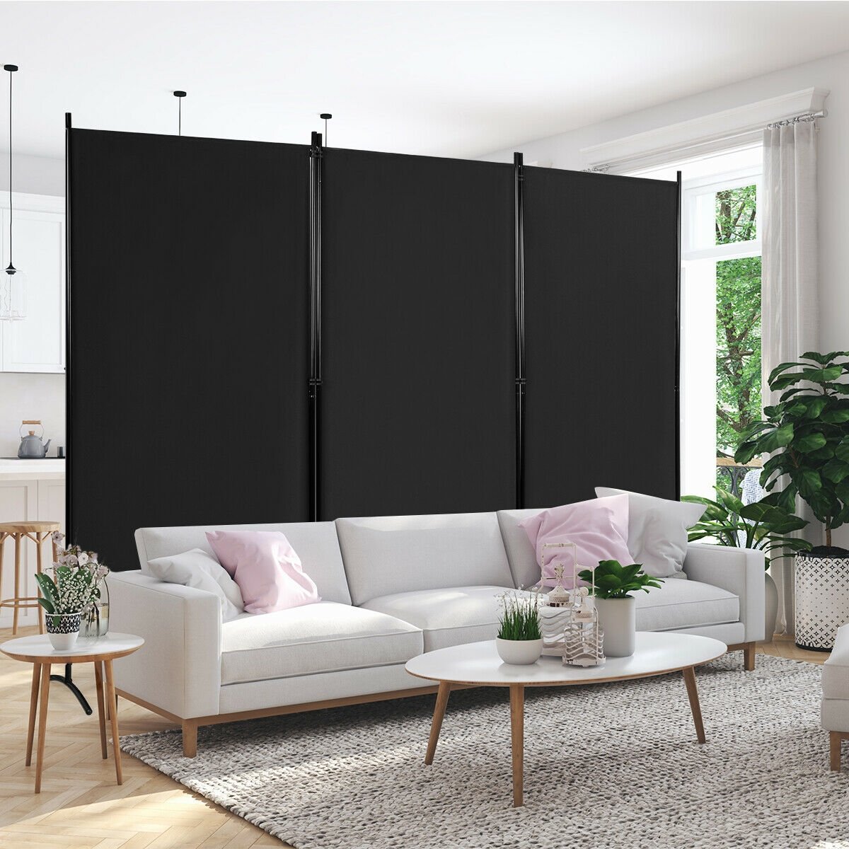 3-Panel Room Divider Folding Privacy Partition Screen for Office Room-Black view 2