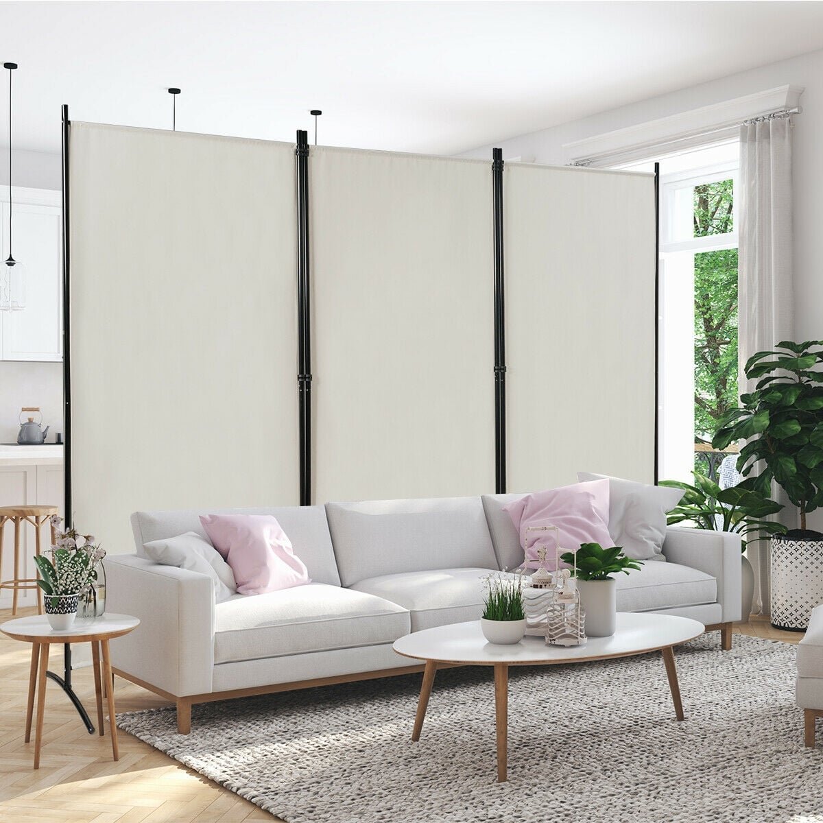 3-Panel Room Divider Folding Privacy Partition Screen for Office Room-White view 2
