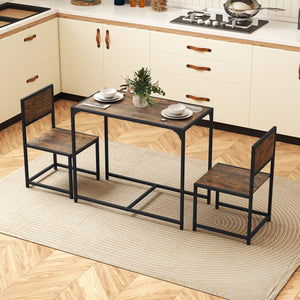 3 Pcs Dining Set Compact Table and 2 Chair with Metal Frame for for Small Space-Coffee view 2