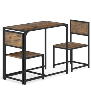 3 Pcs Dining Set Compact Table and 2 Chair with Metal Frame for for Small Space-Coffee view 4