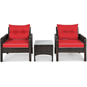 3 Pcs Outdoor Patio Rattan Conversation Set with Seat Cushions-Red view 9