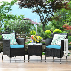 3 Pcs Patio Furniture Set Outdoor Wicker Rattan Set-Blue view 2