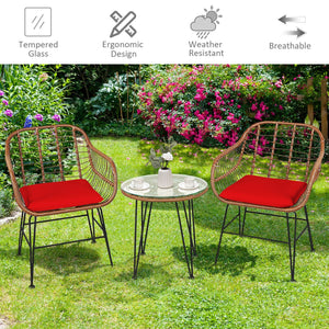 3 Pieces Patio Rattan Bistro Set with Cushion-Red view 3