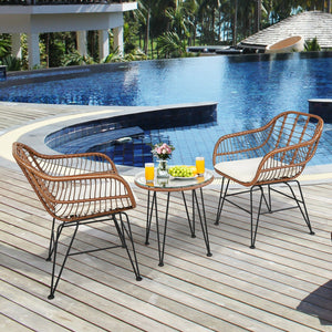 3 Pieces Patio Rattan Bistro Set with Cushion-White view 2