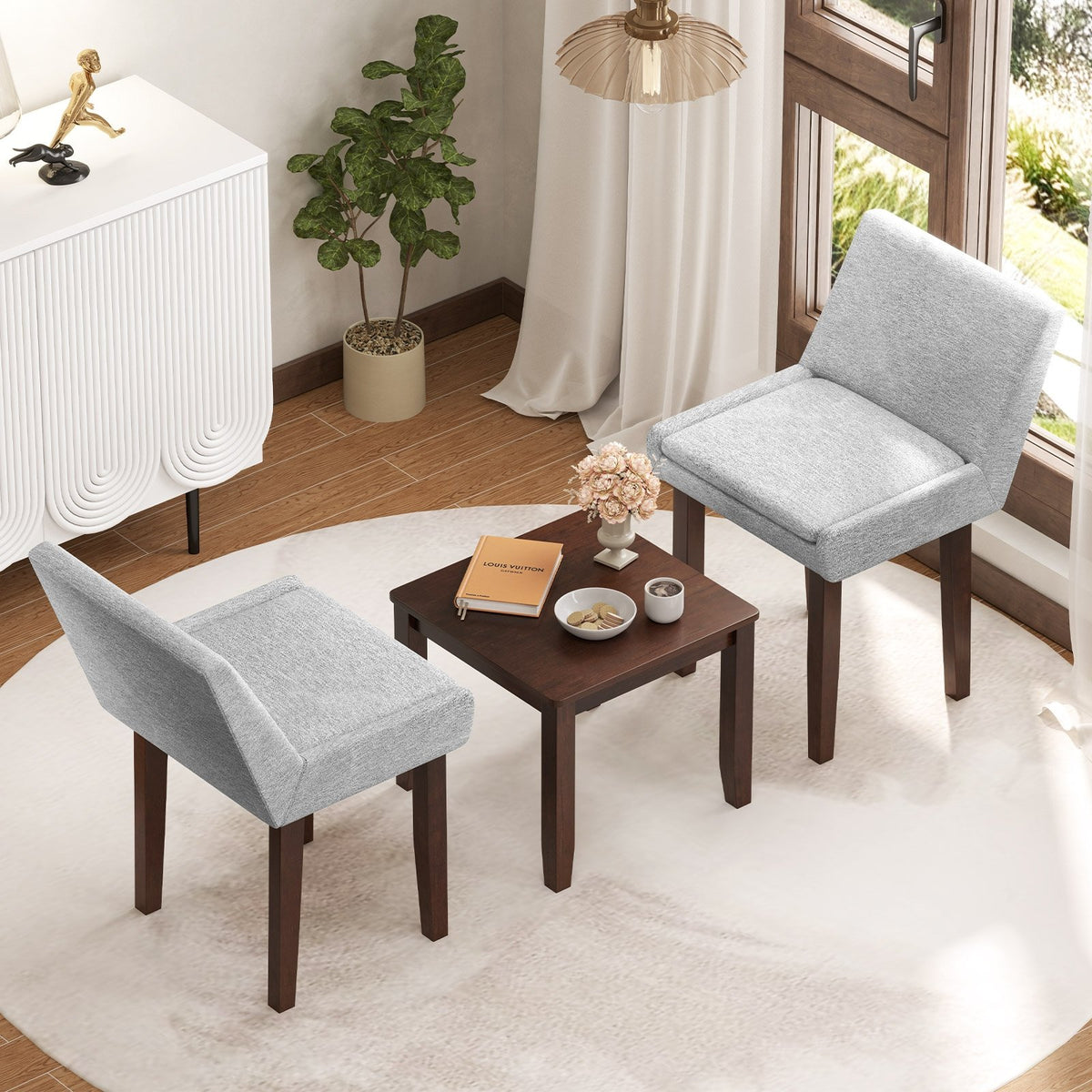 3-Piece Accent Table and Chair Set for Kitchen and Living Room-Brown & Gray view 2