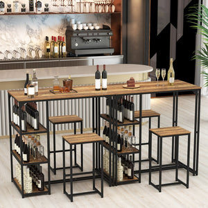 3-Piece Bar Table Set for 2 Bar-Height Dining Table with 2 Stools-Rustic Brown view 3