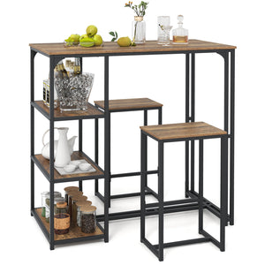 3-Piece Bar Table Set for 2 Bar-Height Dining Table with 2 Stools-Rustic Brown view 4