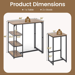 3-Piece Bar Table Set for 2 Bar-Height Dining Table with 2 Stools-Rustic Brown view 5