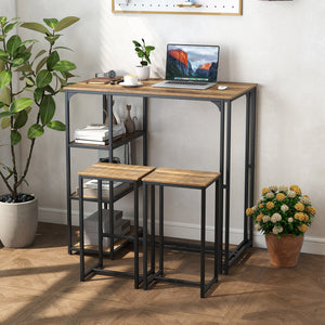 3-Piece Bar Table Set for 2 Bar-Height Dining Table with 2 Stools-Rustic Brown view 6