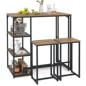 3-Piece Bar Table Set for 2 Bar-Height Dining Table with 2 Stools-Rustic Brown view 7