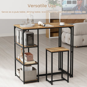 3-Piece Bar Table Set for 2 Bar-Height Dining Table with 2 Stools-Rustic Brown view 8