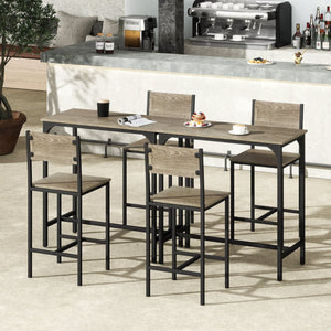 3 Piece Bar Table Set with Backrest and Footrest for Small Space-Gray view 6