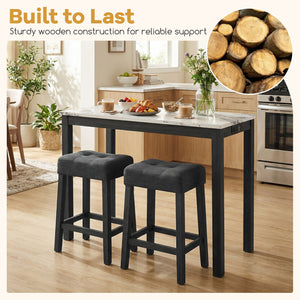 3-Piece Bar Table Set with Charging Station and Faux Marble Top-White view 8