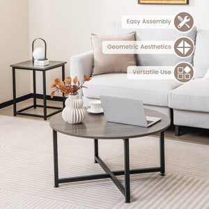 3-Piece Coffee Table Set Round Coffee Table and 2PCS Square End Tables-Gray view 7