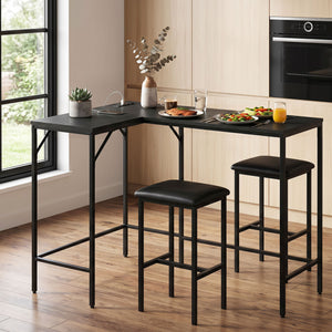 3-Piece Convertible L-Shaped Kitchen Table Chair Set with 2 AC Outlets, USB Port and Type-C Port-Black view 2